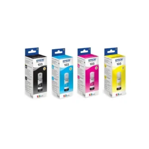 Epson 103 Ink Cartridge Set includes Black, Cyan, Magenta, and Yellow ink cartridges